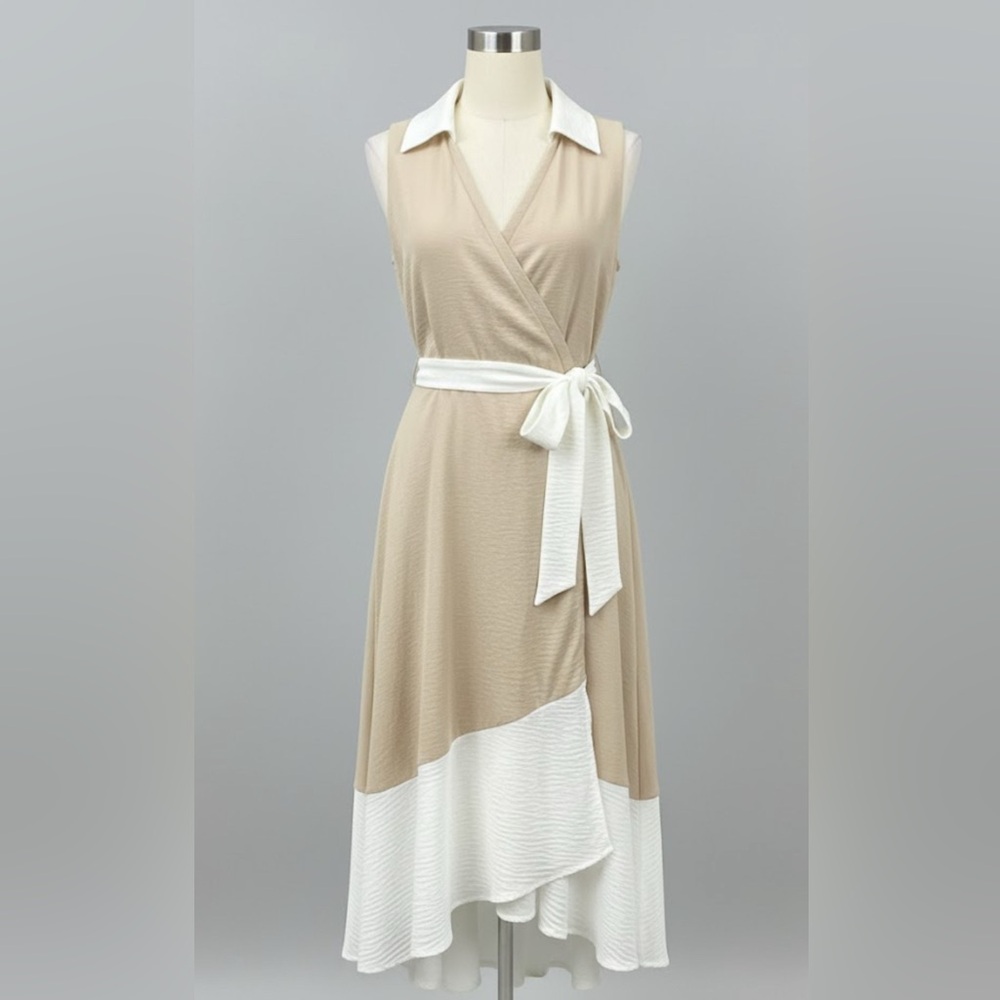 Elegant Tan and White Wrap Dress
DKNY
New Dress